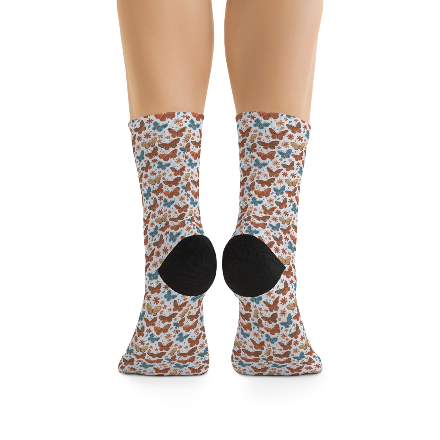 Unisex Crew Socks with Butterfly and Flower Pattern - Eco-Friendly and Comfortable