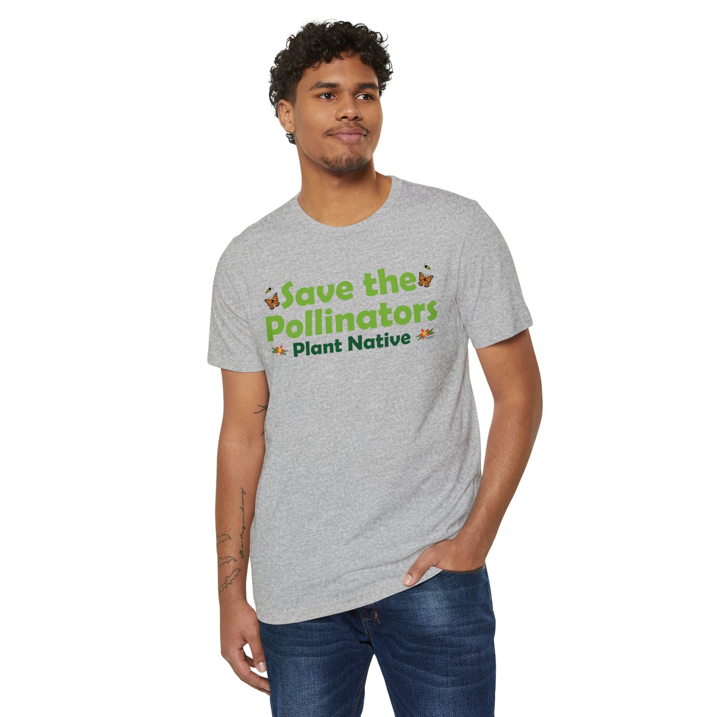 Save the Pollinators, Plant Native: The Perfect Recycled Poly Blend Unisex T-Shirt for Nature Lovers