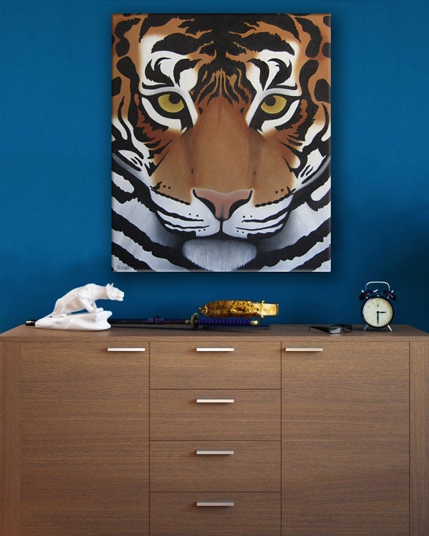 Tiger Original Wild Cat Acrylic Painting on Stretched Canvas