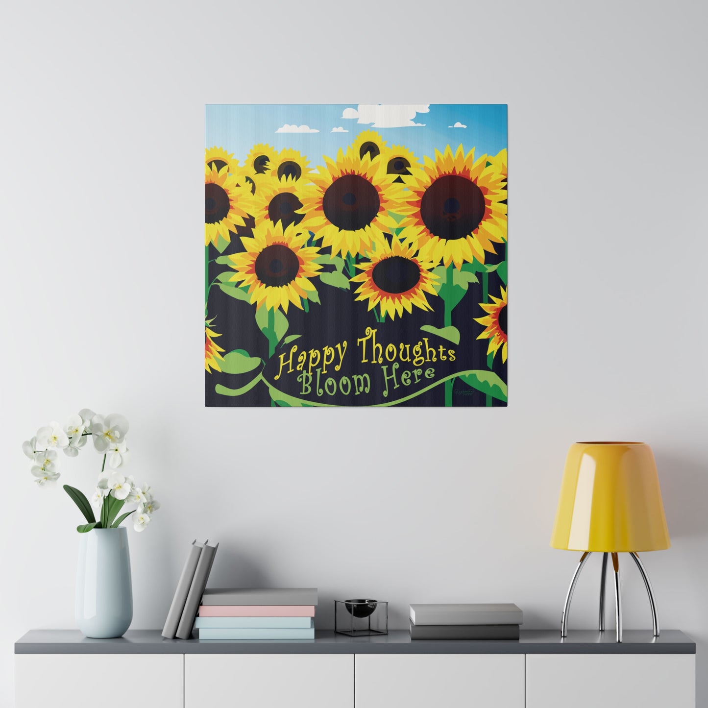 Happy Thoughts Bloom Here: A Burst of Sunshine for Your Walls on Matte Stretched Canvas