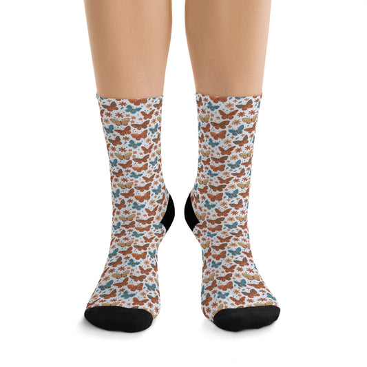 Unisex Crew Socks with Butterfly and Flower Pattern - Eco-Friendly and Comfortable