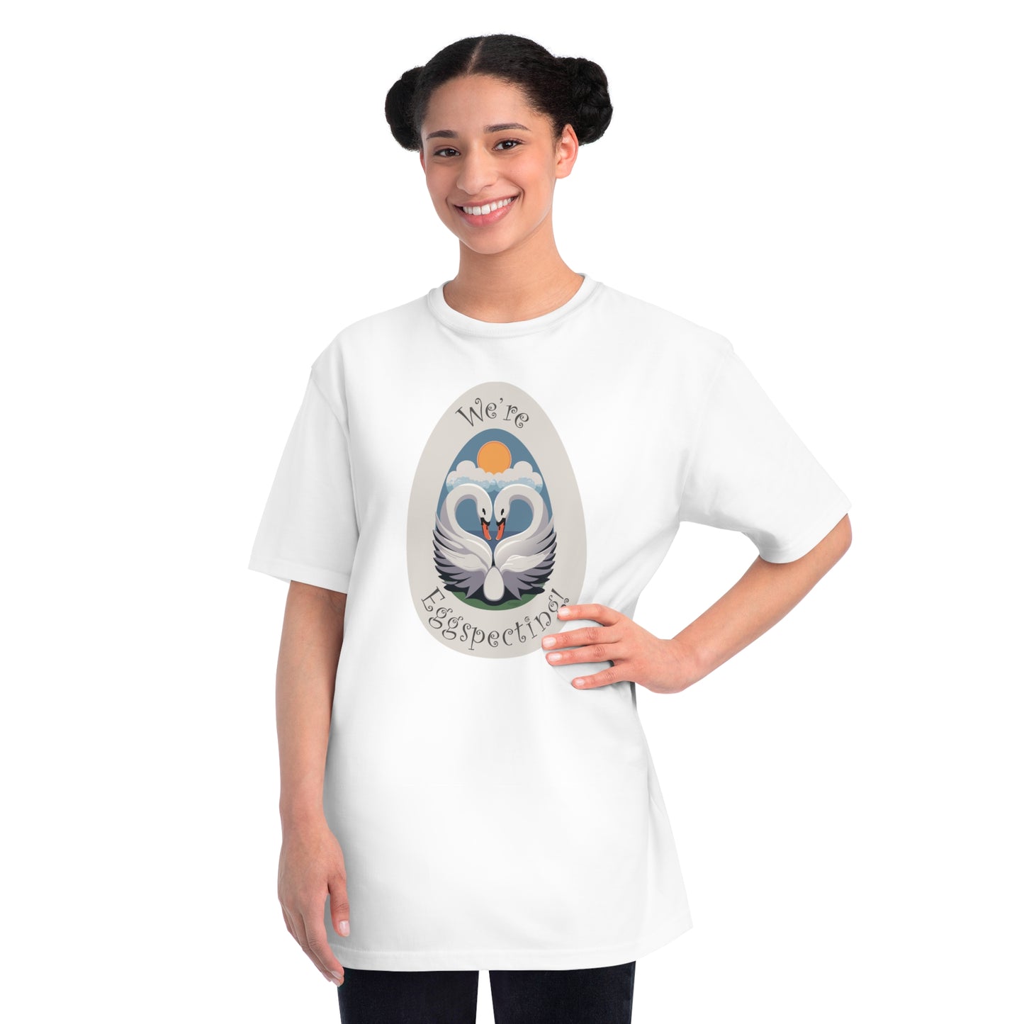 Celebrate New Arrivals in Eco-Conscious Style with Our "We're Eggspecting!" Organic Unisex T-Shirts