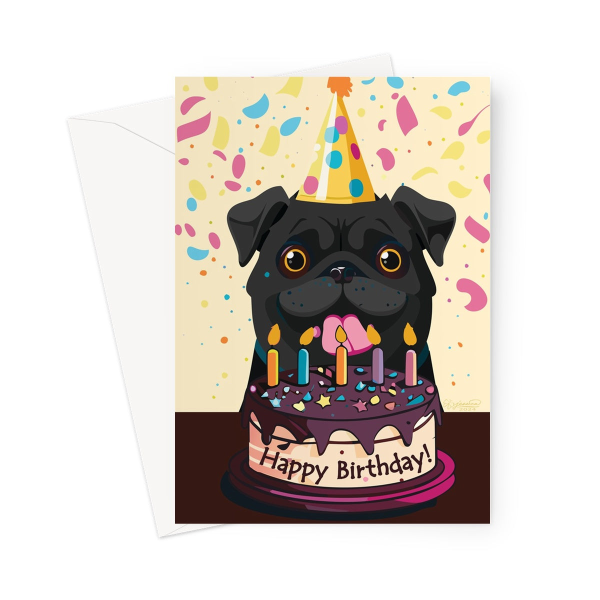 Celebrate with a Pug! Adorable Black Pug Birthday Card