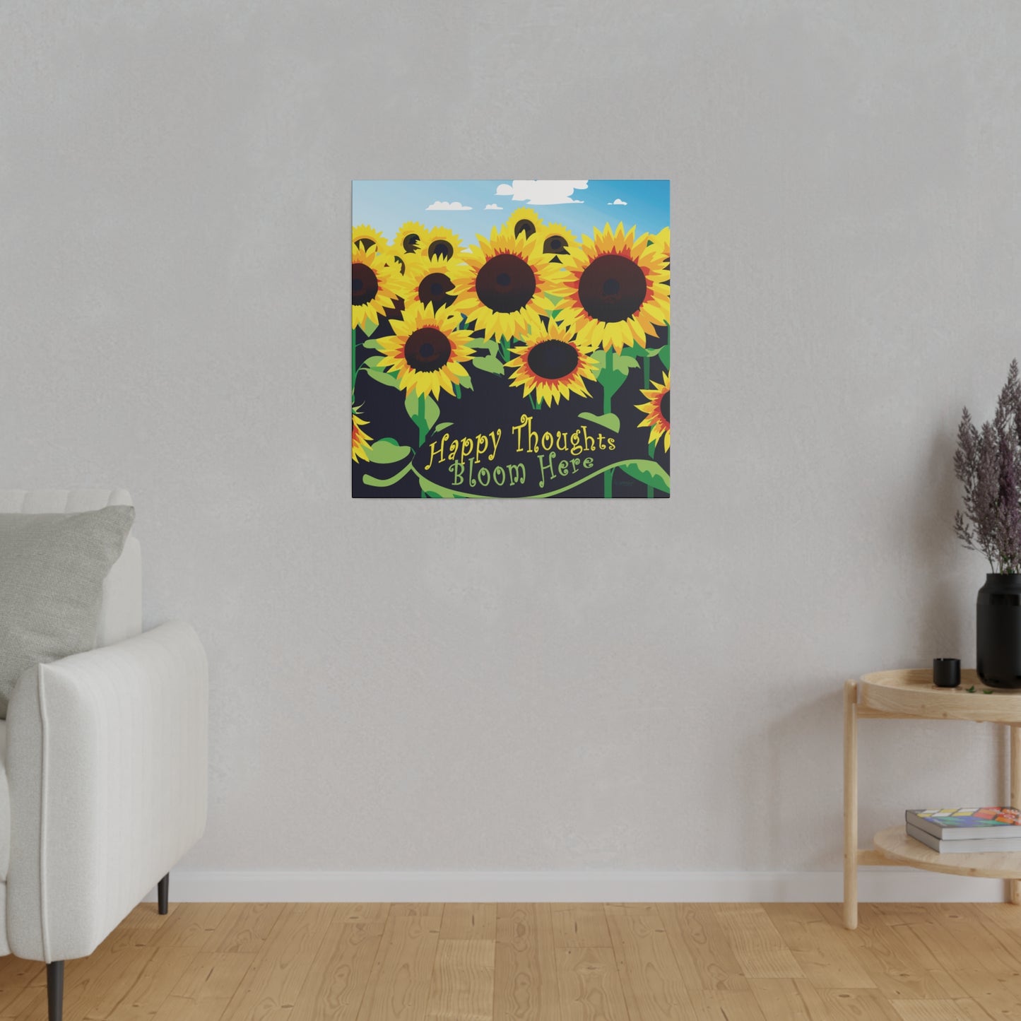 Happy Thoughts Bloom Here: A Burst of Sunshine for Your Walls on Matte Stretched Canvas