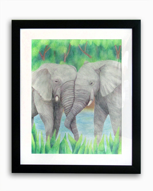 Elephant Couple Watercolor Pencil Artwork - A Beautiful and Symbolic Painting