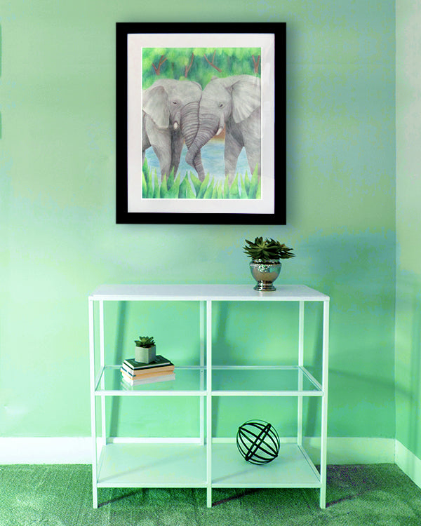 Elephant Couple Watercolor Pencil Artwork - A Beautiful and Symbolic Painting