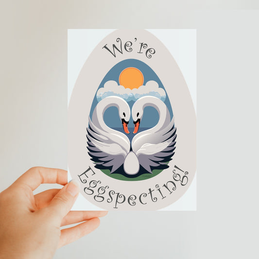 Announce New Arrivals in Style with Our "We're Eggspecting!" Swan Postcard