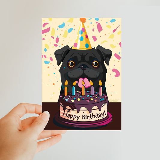 Celebrate Worldwide with a Black Pug Birthday Postcard!