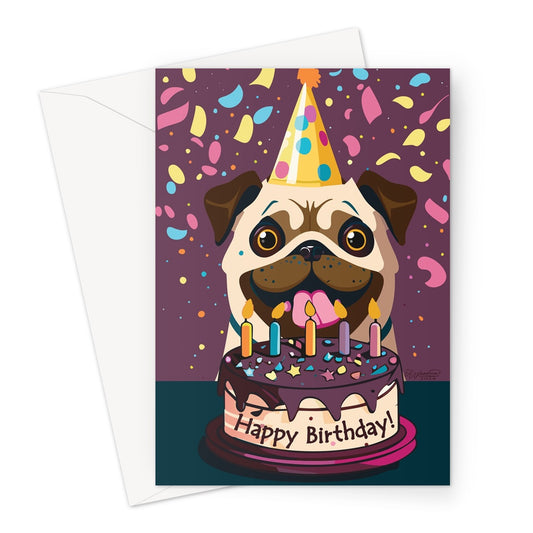 Celebrate with a Pug Party! Adorable Fawn Pug Birthday Card