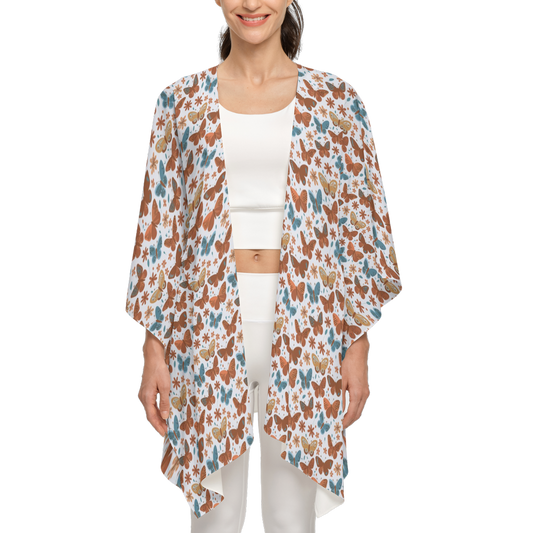 Wrap Yourself in Sustainable Style: Teal and Brown Butterfly Wrap (Made with Recycled Polyester!)