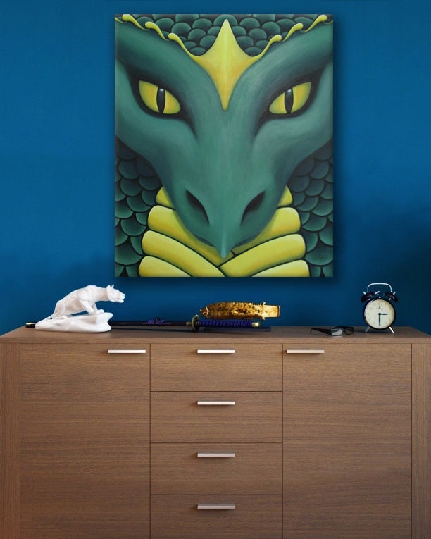 Kai Guardian Dragon Original Acrylic Painting on Stretched Canvas